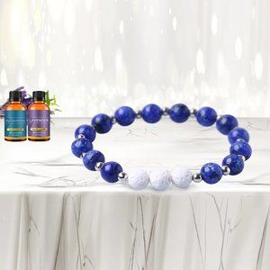 White Lave Stone Diffuser Bracelet With  Two Essential Oils (Navy)